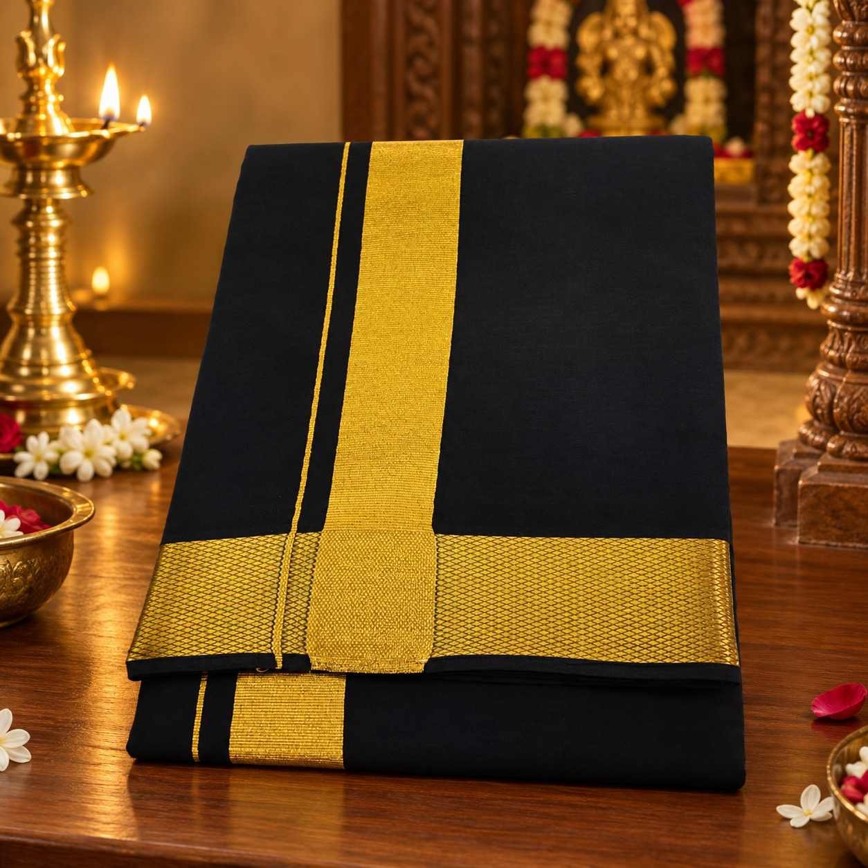 Black Color Gold Zari Cotton Dhoti