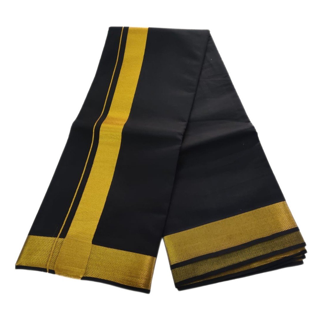 Black Color Gold Zari Cotton Dhoti - Image 2