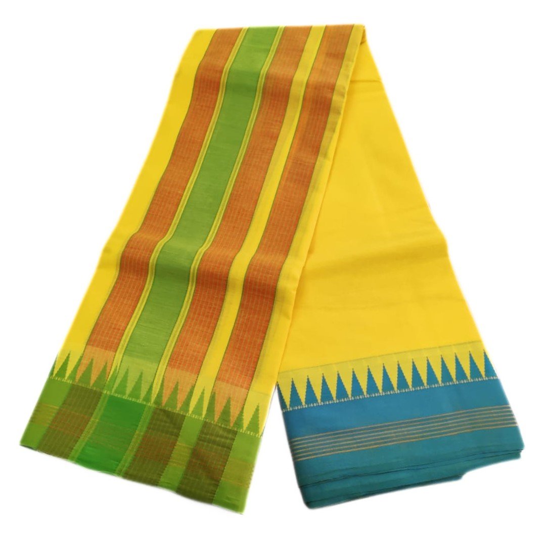 Tower Border Yellow Color Dhoti | Only Omkar Dhotis - Image 2