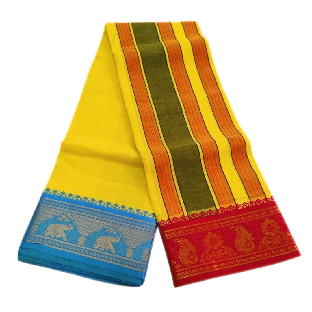 5 Inch Jacquard Yellow Color Dhoti | Only Omkar Dhotis - Image 2