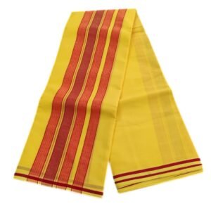 Line Border Yellow Color Dhoti | Only Omkar Dhotis