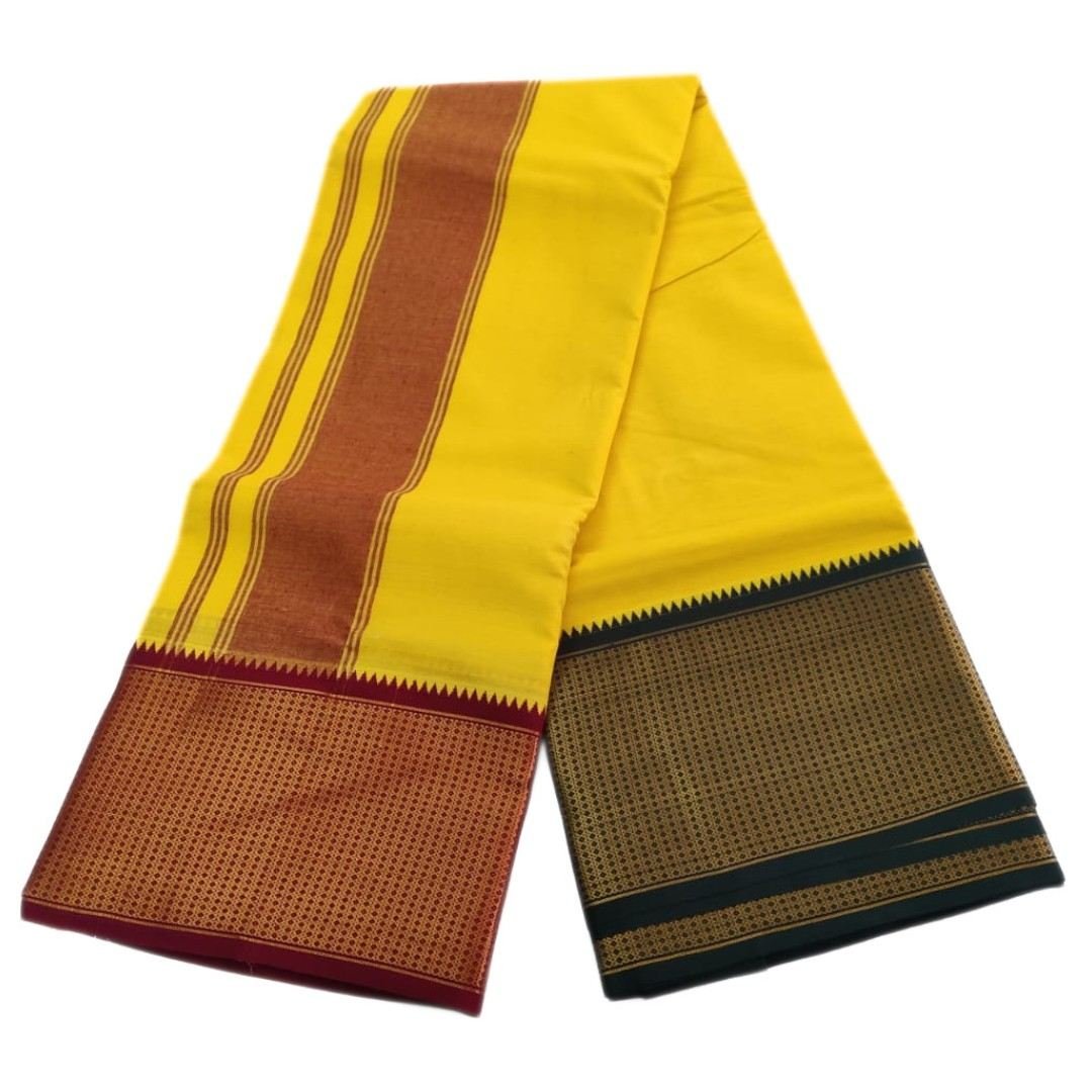 32Kan Mayilkan Yellow Color Dhoti | Only Omkar Dhotis - Image 2