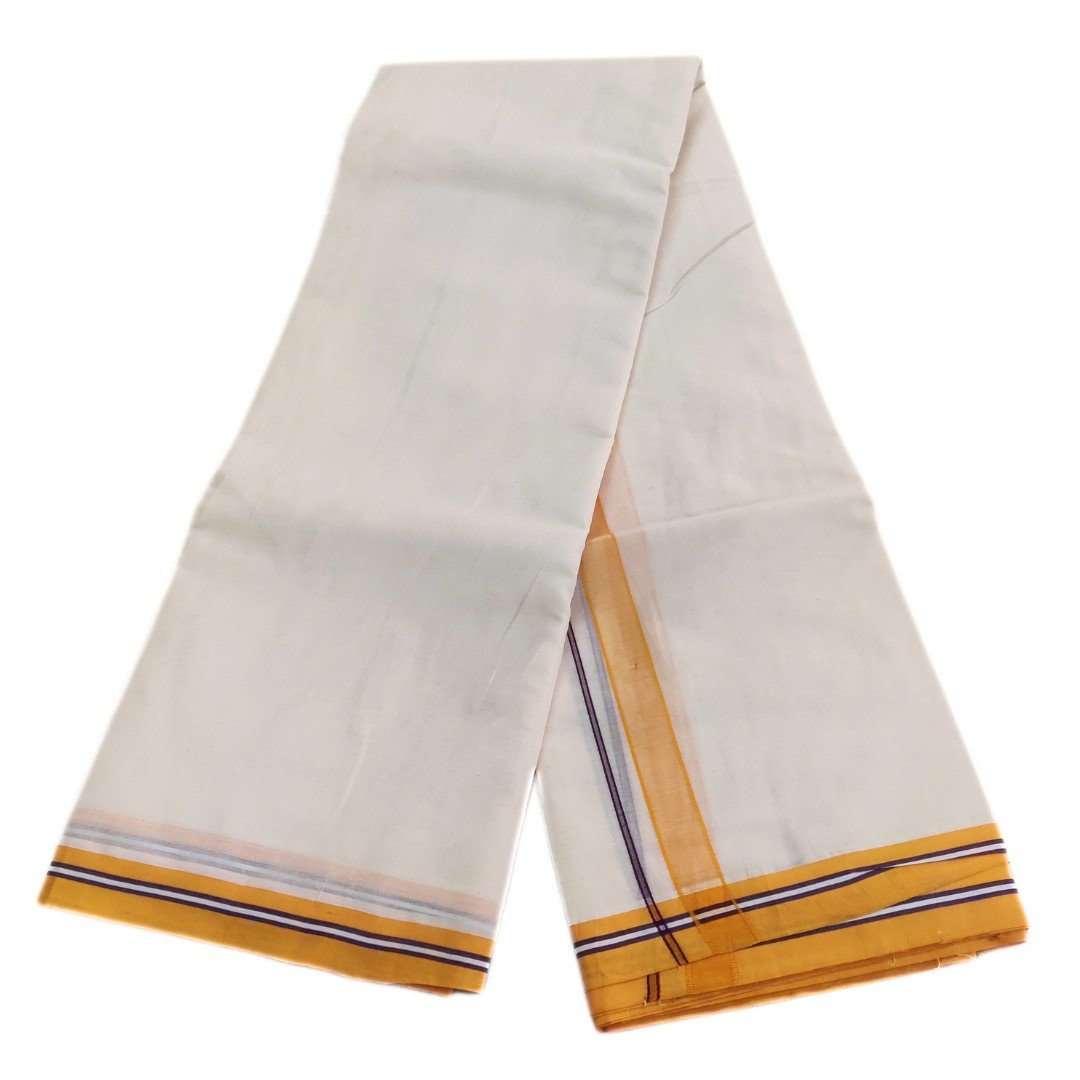 Premium Half White Cotton Border Dhoti - Image 4