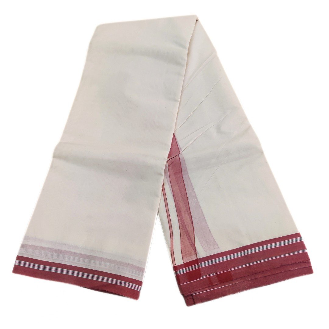 Premium Half White Cotton Border Dhoti - Image 3