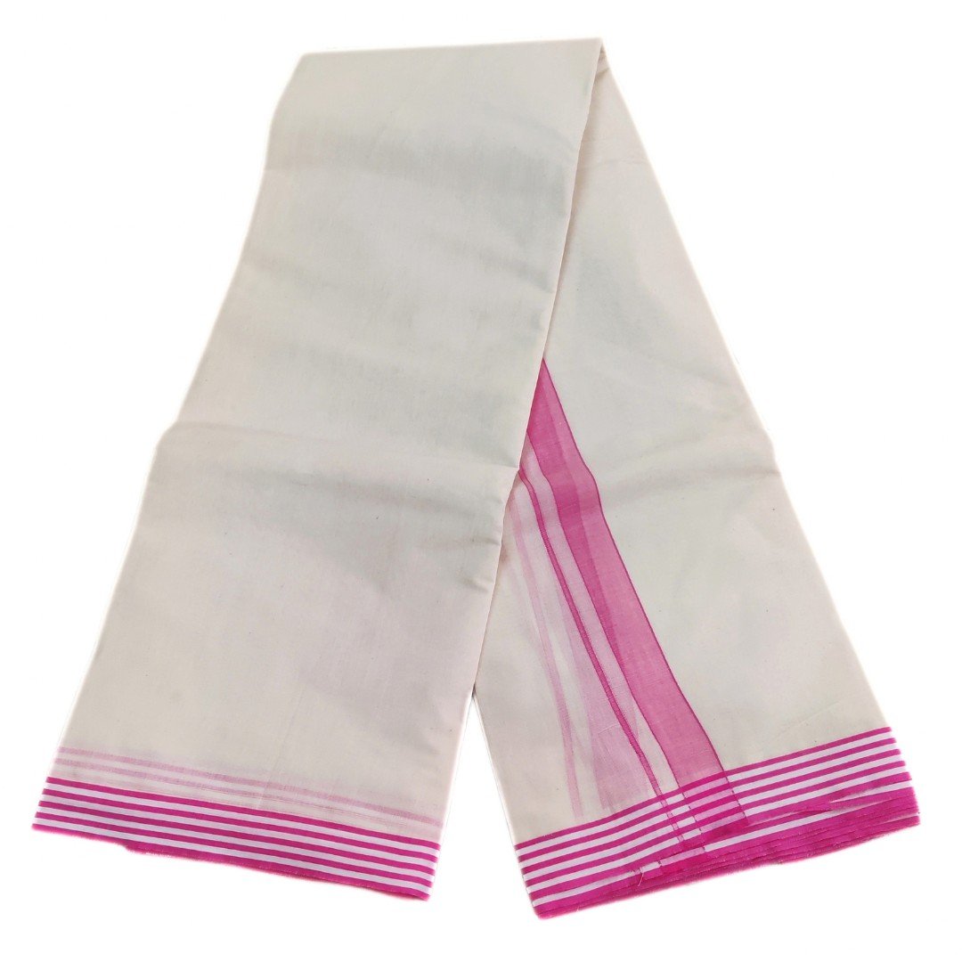 Premium Half White Cotton Border Dhoti - Image 2