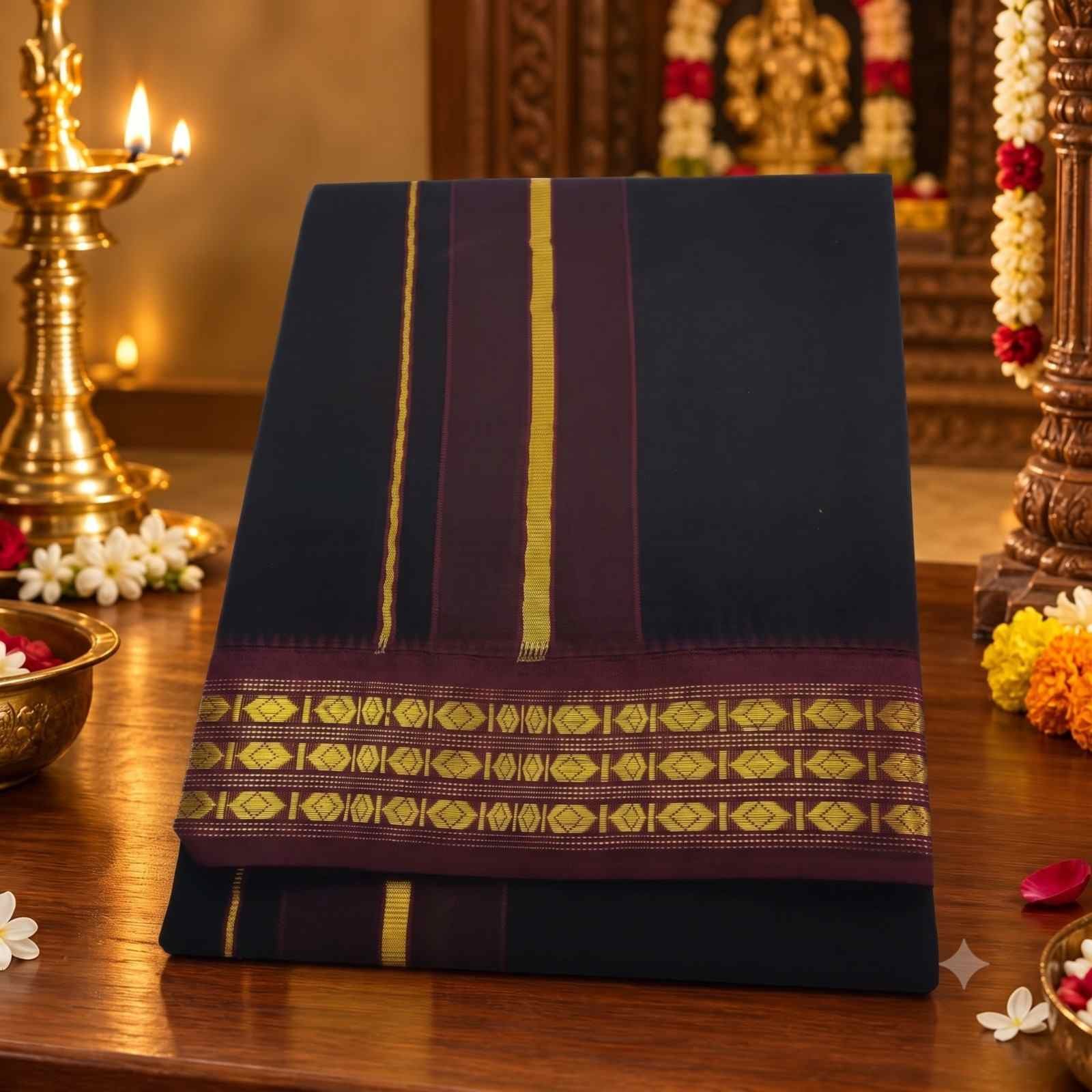 Black Color Rudraksham/Coin Border Dhoti | Only Omkar Dhotis
