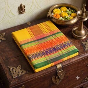 6 Inch Kuchipate Yellow Color Dhoti | Only Omkar Dhotis