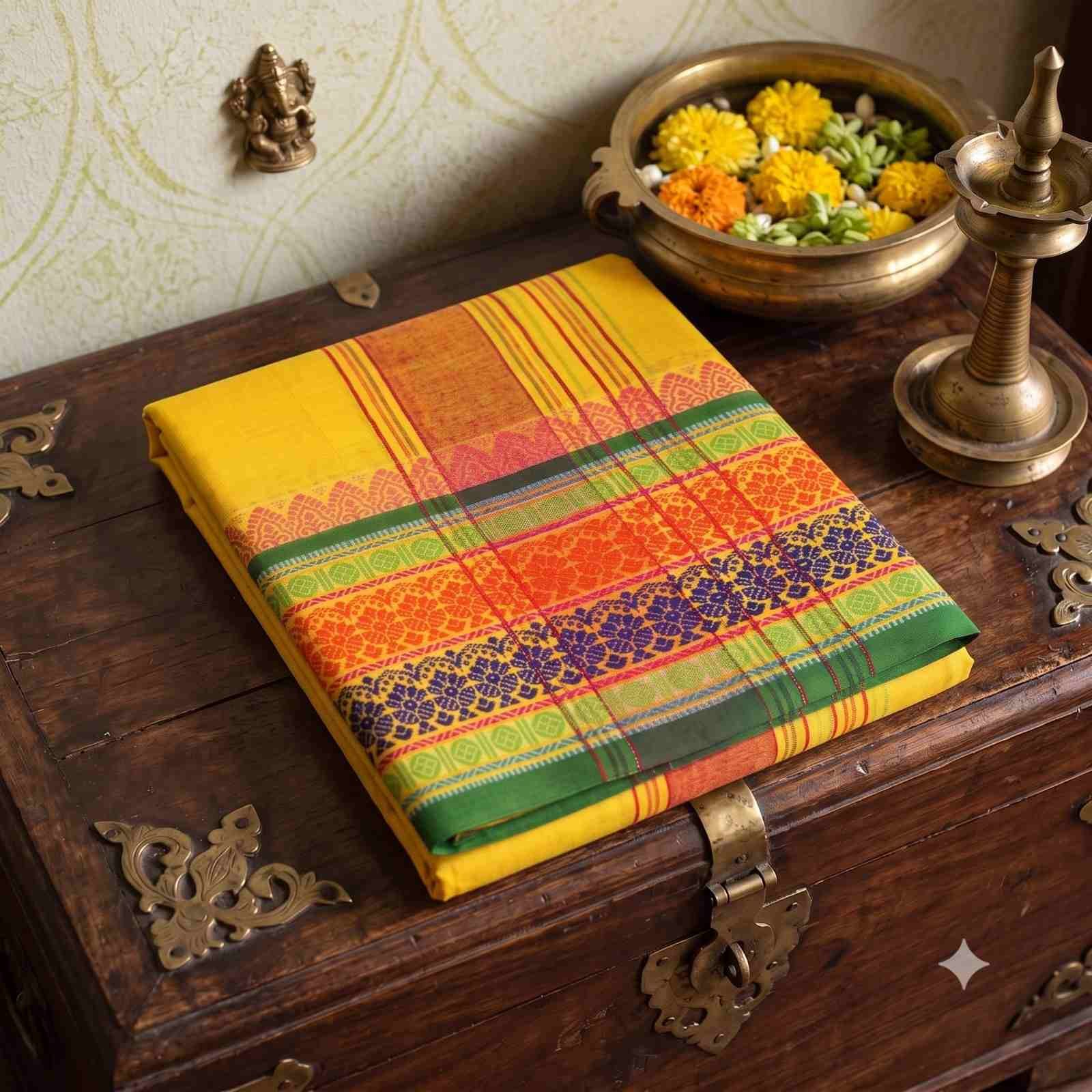 6 Inch Kuchipate Yellow Color Dhoti | Only Omkar Dhotis