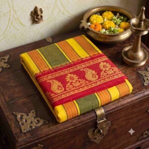 5 Inch Jacquard Yellow Color Dhoti | Only Omkar Dhotis