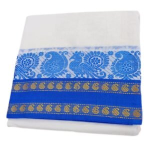 Fancy Tower Peacock Designed Temple Border Dhoti | 10×6 | Only Omkar Dhotis
