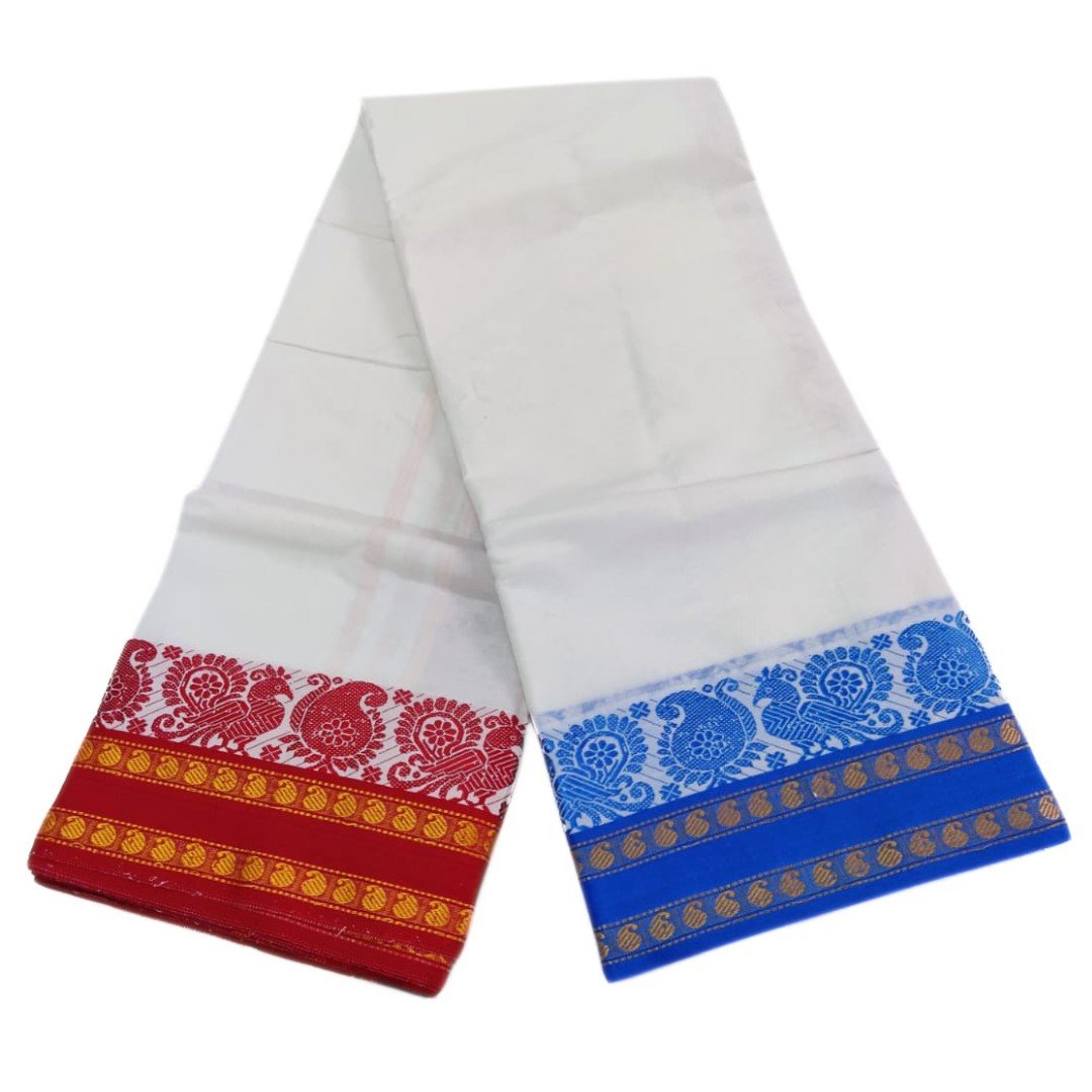 Fancy Tower Peacock Designed Temple Border Dhoti | 10x6 | Only Omkar Dhotis - Image 2