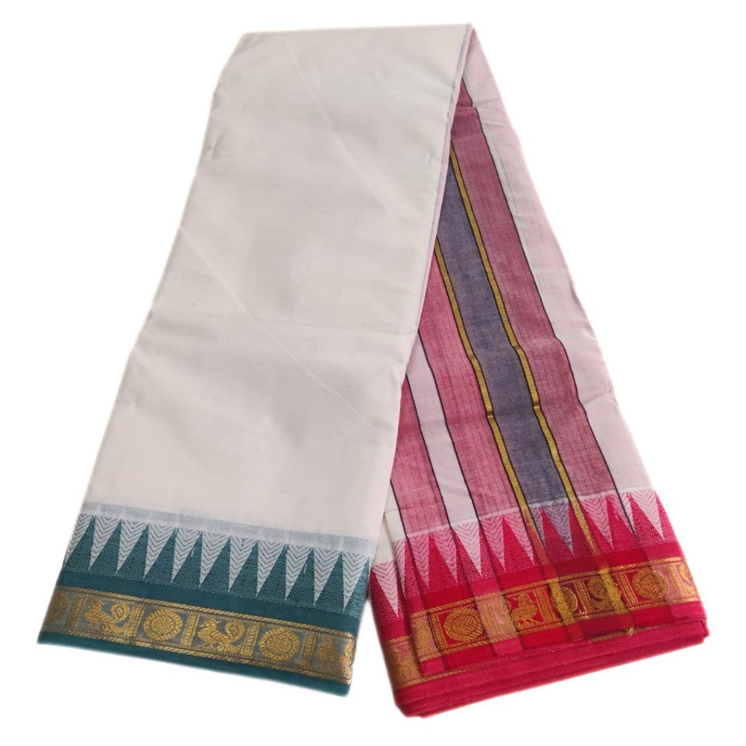 Kanchi Cotton Tower Jacquard Dhoti with Kanchi Mundhi | 10x6 | Only Omkar Dhoti - Image 2