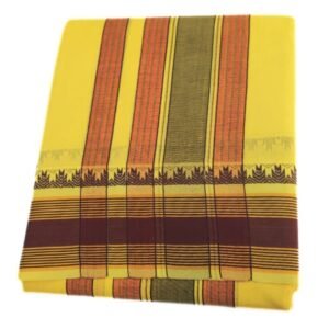 4 Inch Yellow Color Cotton Border Dhoti With Tower | Only Omkar Dhotis | 9×5