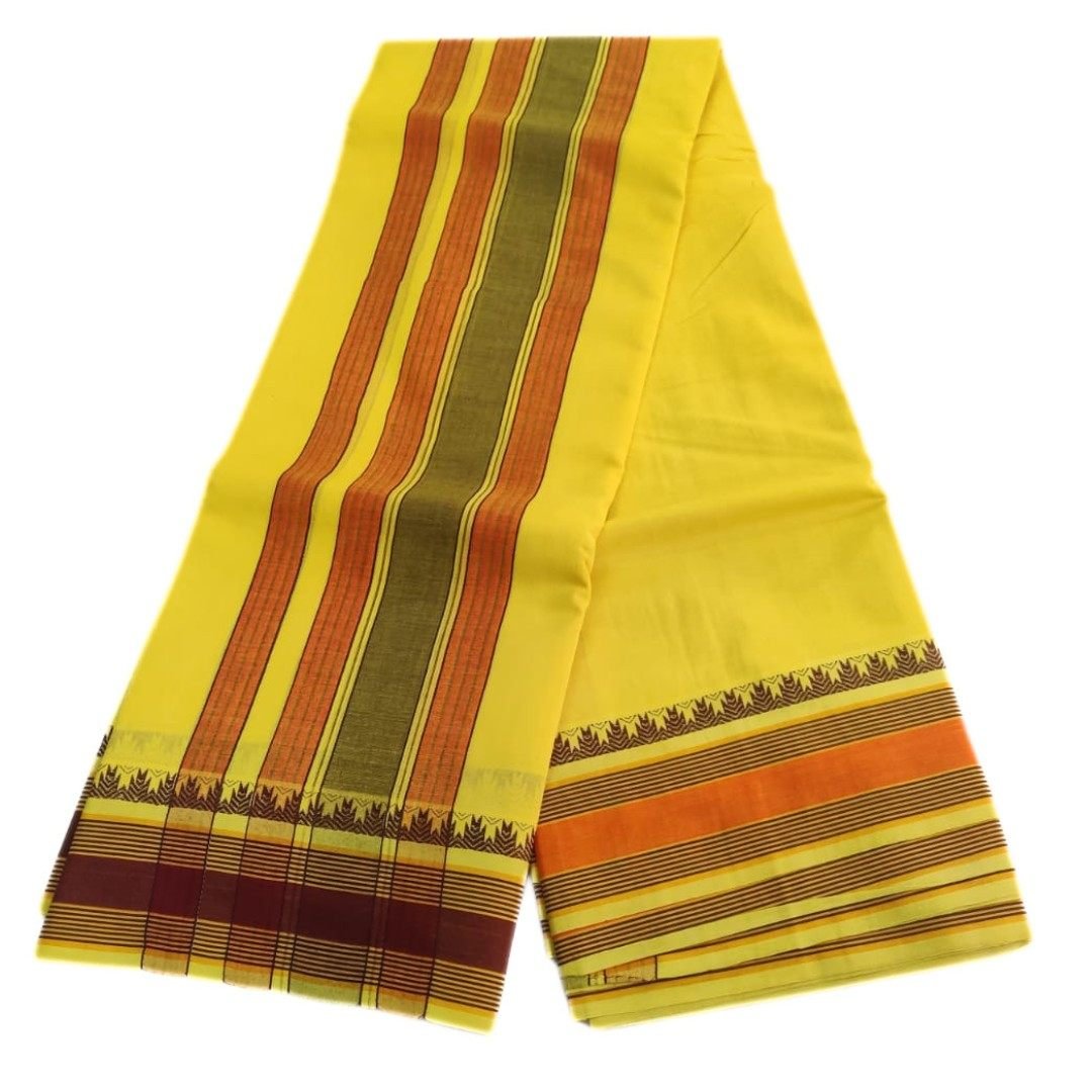 4 Inch Yellow Color Cotton Border Dhoti With Tower | Only Omkar Dhotis | 9x5 - Image 2