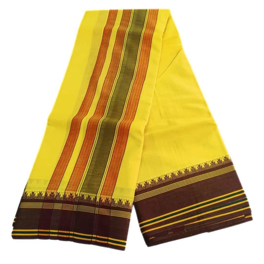 4 Inch Yellow Color Cotton Border Dhoti With Tower | Only Omkar Dhotis | 9x5 - Image 4