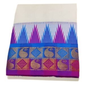 Meena Multicolor Temple Border Premium Half White Dhoti | Only Omkar Dhotis | 9×5