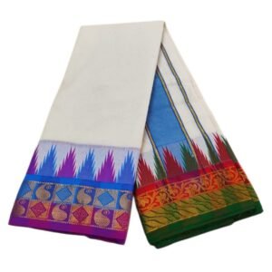 Meena Multicolor Temple Border Premium Half White Dhoti | Only Omkar Dhotis | 9×5