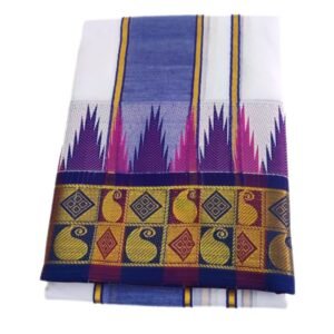 Meena Multicolor Temple Border Premium White Dhoti | Only Omkar Dhotis | 9×5